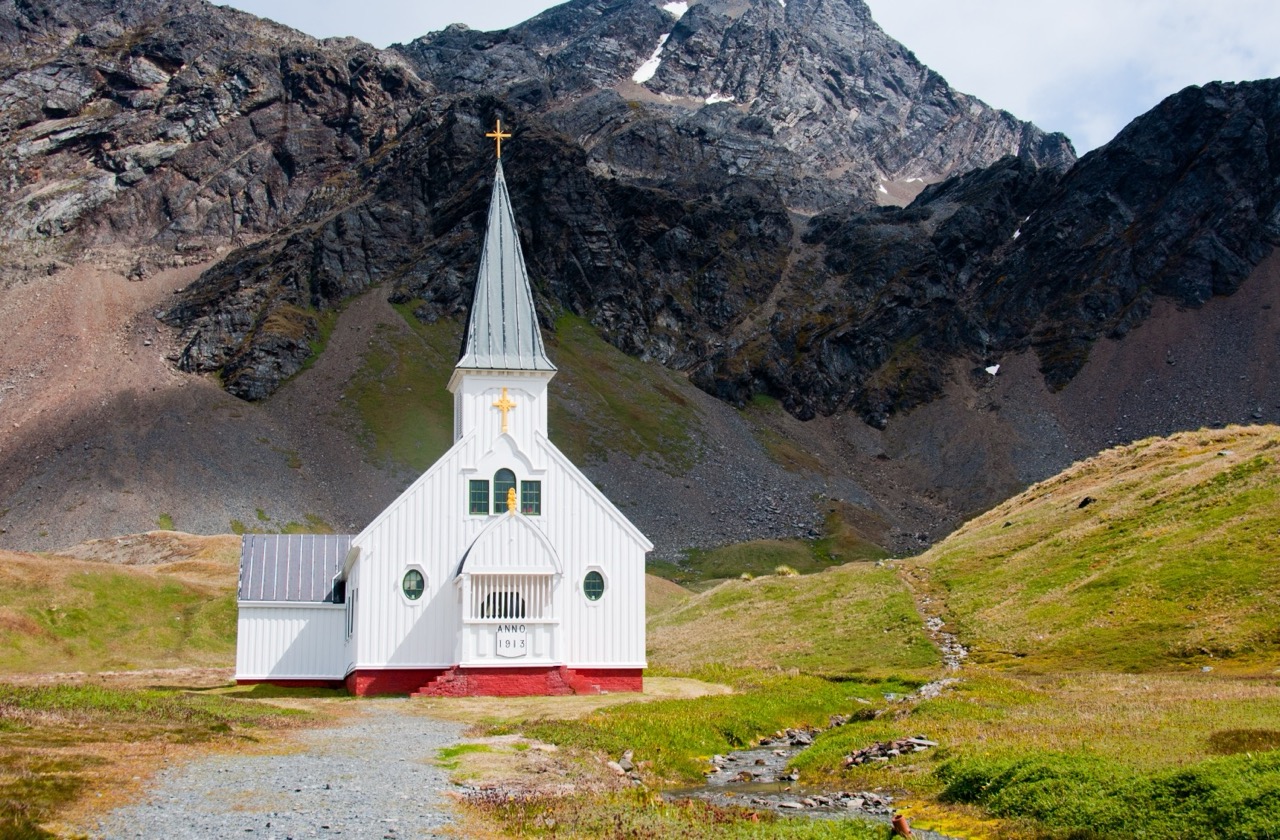 Historic Church at the former Antarctic whaling station of Grytviken. Whaler's Church, Südgeorgien
