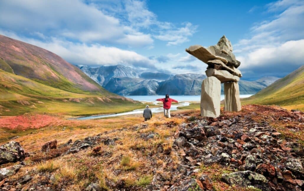 An inuksuk on a mountain in Greenland
