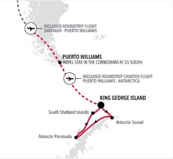 Antarktis-Antarctica-Bridge-Silver-Endeavour-Routenkarte-Puerto-Williams Route map for the Antarctica Bridge trip