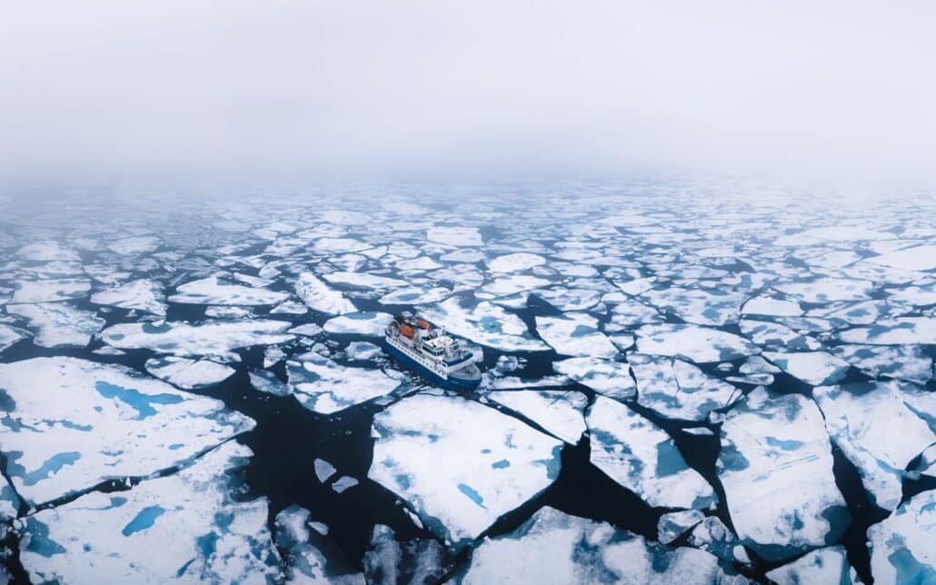 The MS Quest in the midst of pack ice