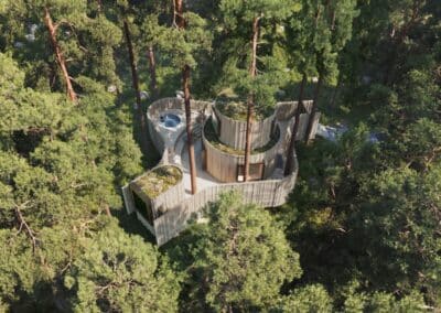 Baumhaus Oasis aus der Vogelperspektive