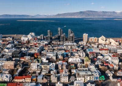 Aerial view of Reykjavík with the harbor