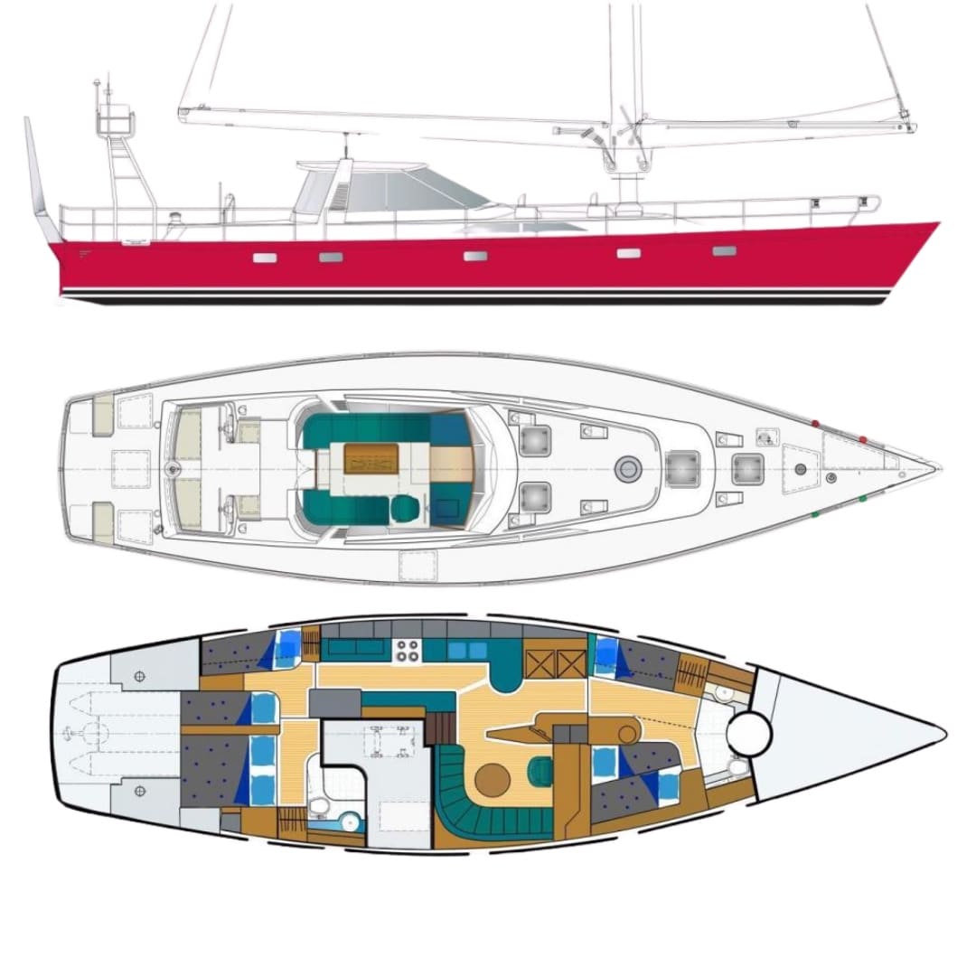 Interaktiver Deckplan der SY Icebird mit markierten Bereichen