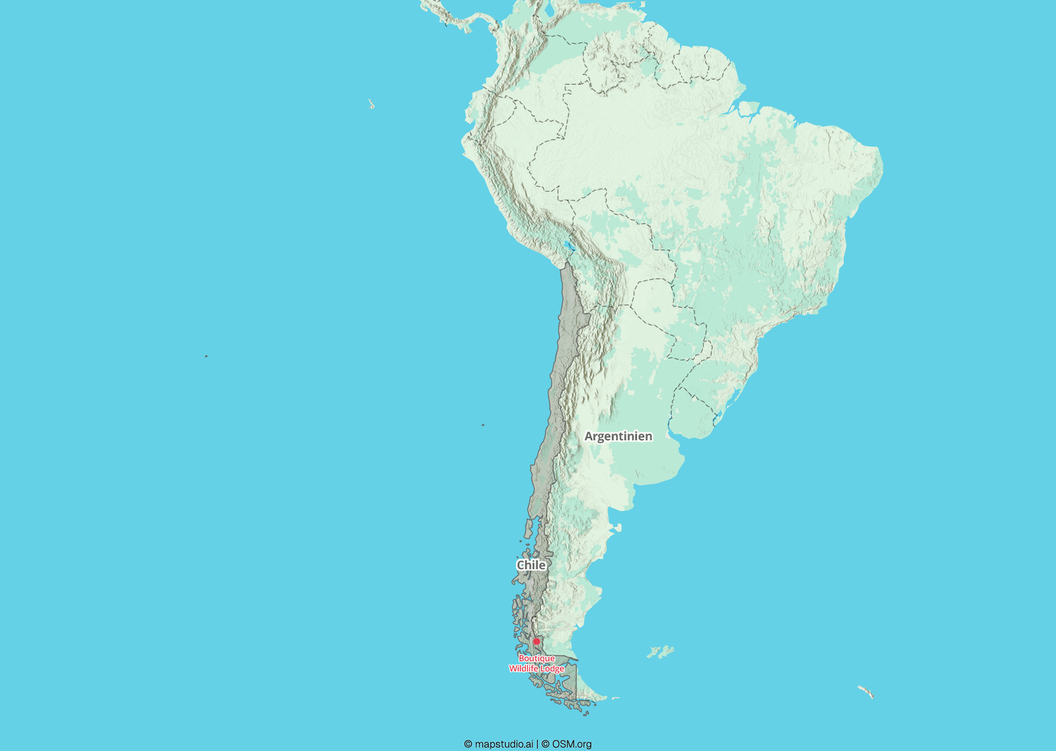 Lagekarte der Reiseregion am Torres del Paine in Patagonien