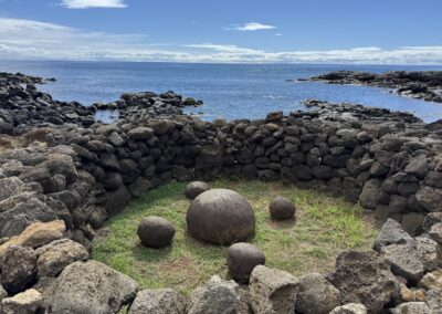 The round magnetic stone Te Pito o te Henua on the coast of Easter Island