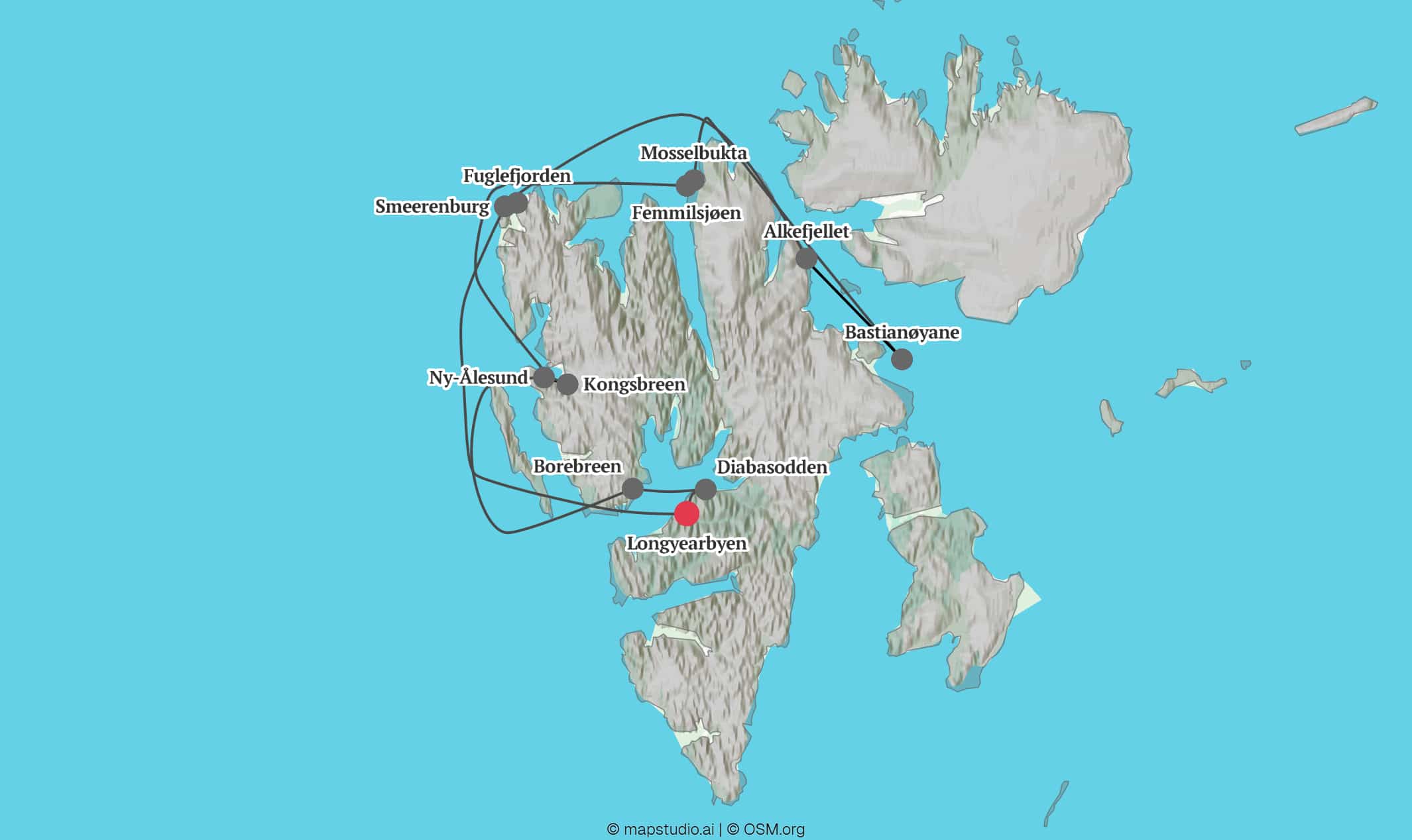 Map of the Svalbard Route with the MS Quest