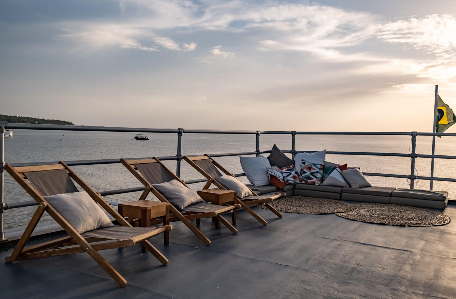 The Amazon Dolphin's panoramic deck overlooking the river