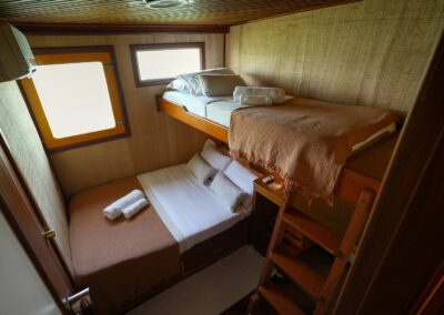Belle Amazon bunk bed cabin with a double bed on the bottom and a single bed on top