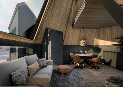 Wohnbereich der Aurora Tower Suite mit Panoramafenster (Beispielfoto)