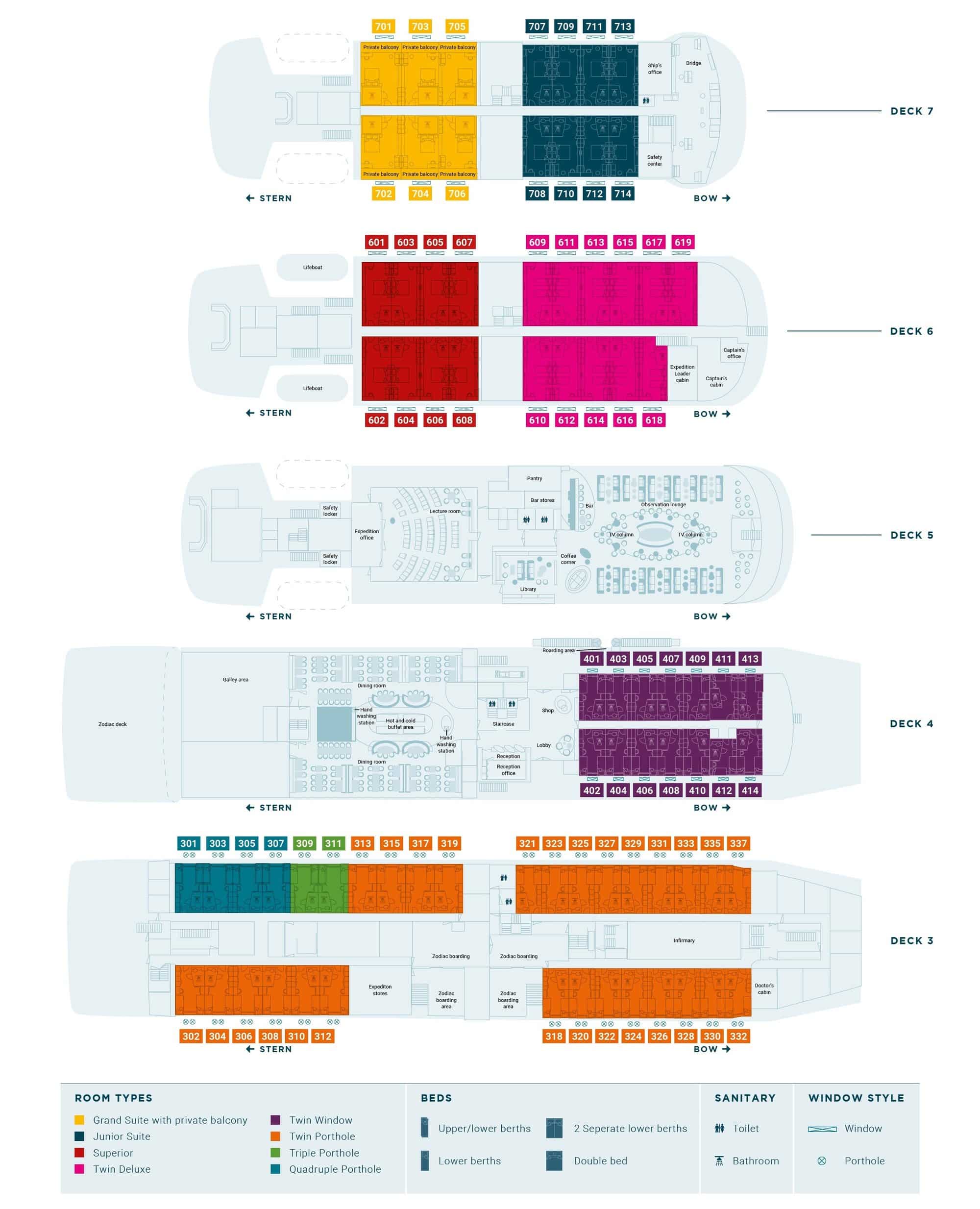 Deckplan der MS Hondius Deck Plan of the MS Hondius