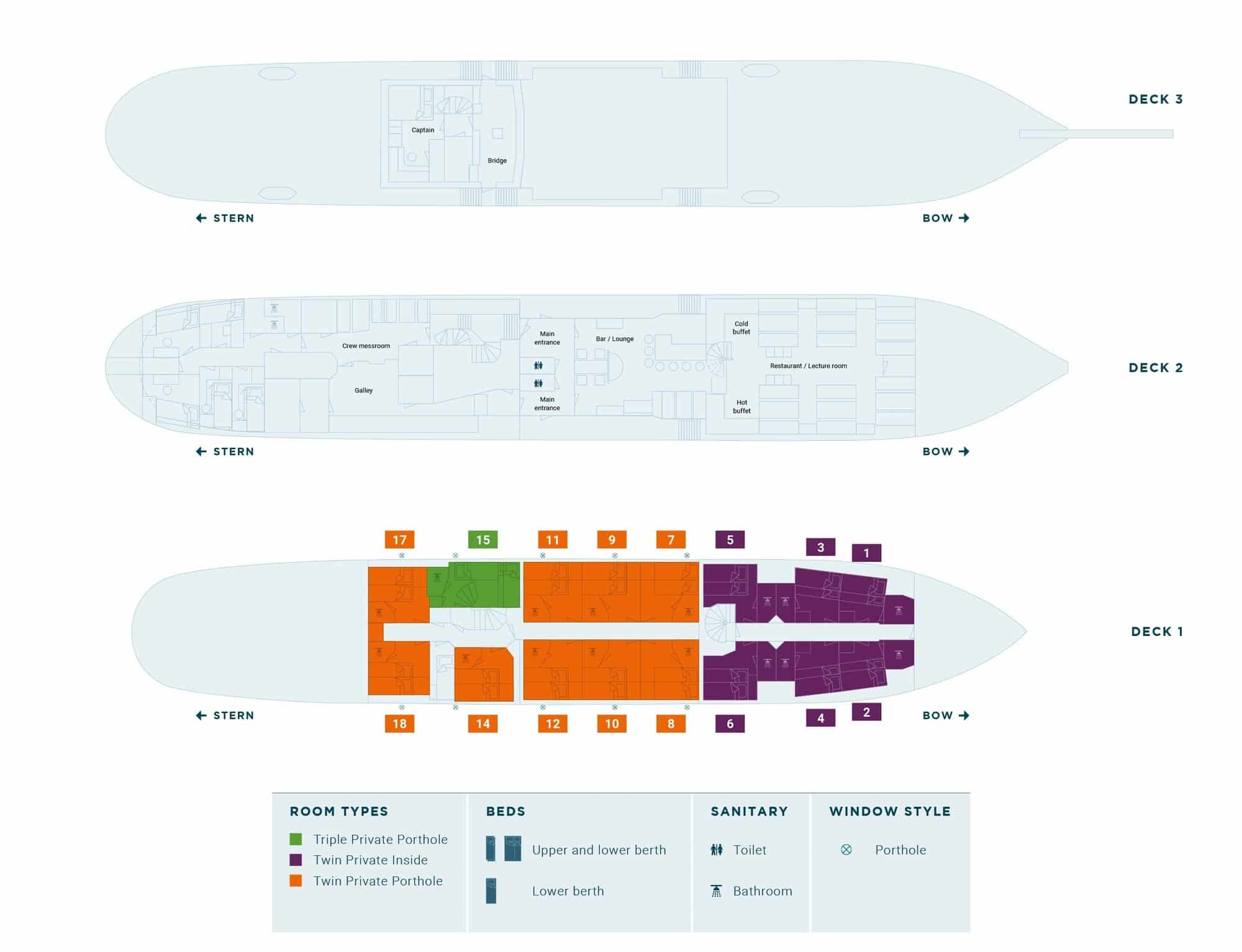 Deckplan der SY Rembrandt van Rijn Deckplan der SY Rembrandt van Rijn